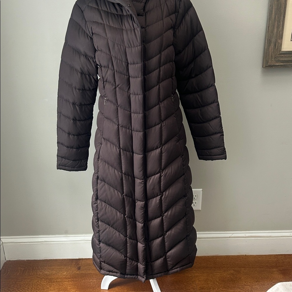 Women's Patagonia chocolate rown Quilted Long Coat with hood